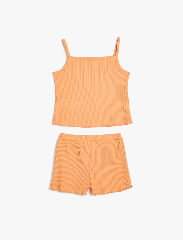 Kız Bebek Askılı Tişört ve Şort Takım Ribanalı Çıtçıt Detaylı