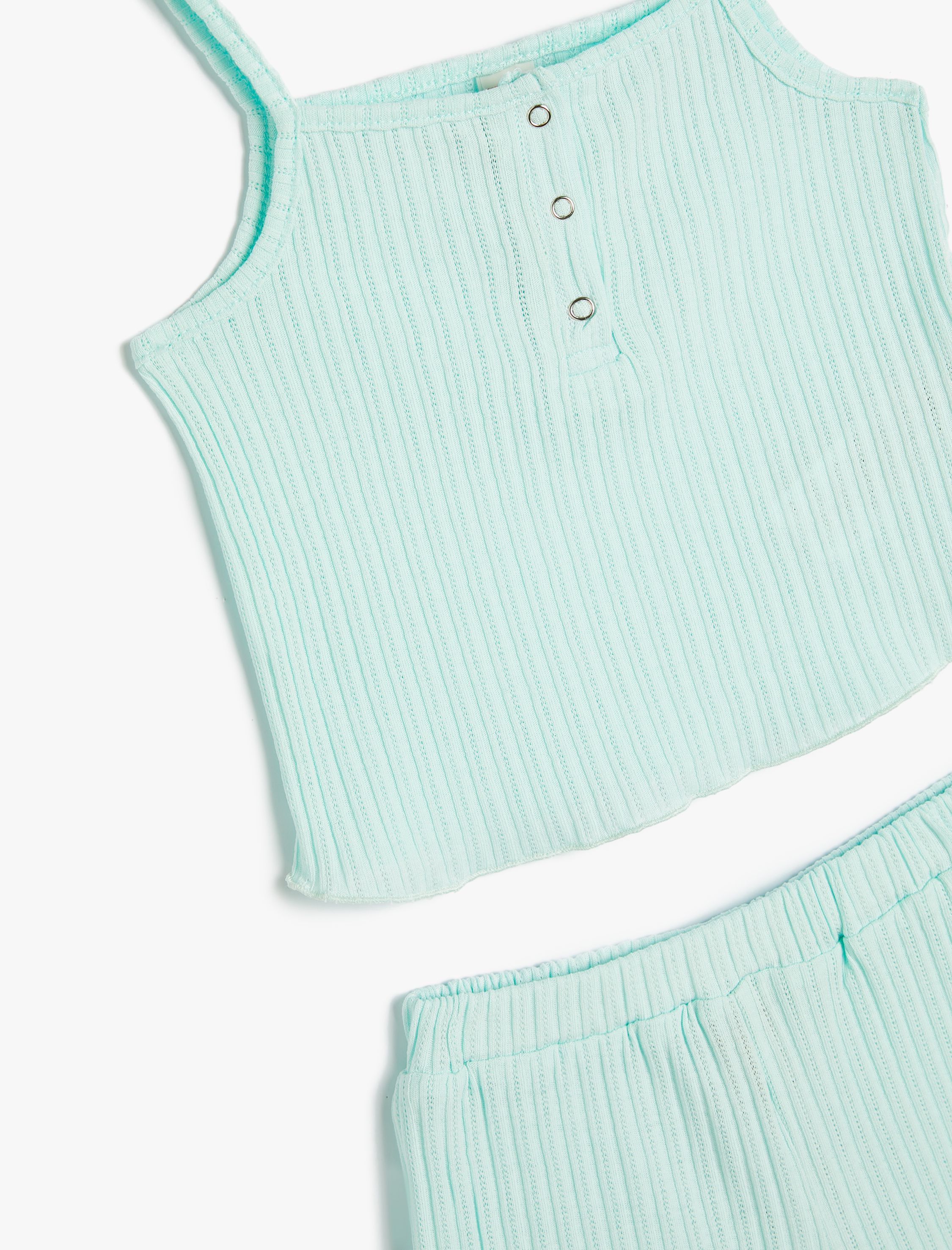 Kız Bebek Askılı Tişört ve Şort Takım Ribanalı Çıtçıt Detaylı