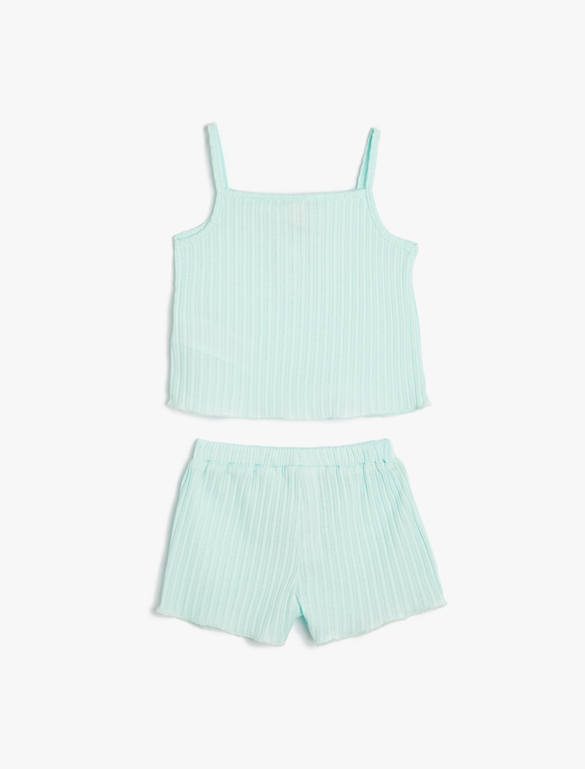 Kız Bebek Askılı Tişört ve Şort Takım Ribanalı Çıtçıt Detaylı