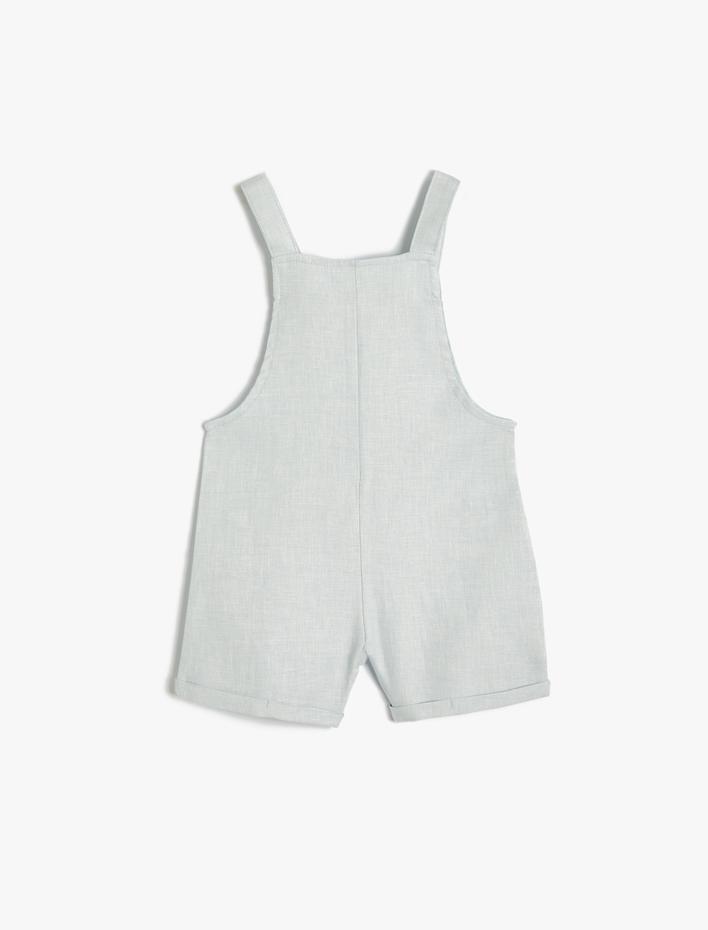 Erkek Bebek Keten Salopet Tulum Askılı Kanguru Cepli