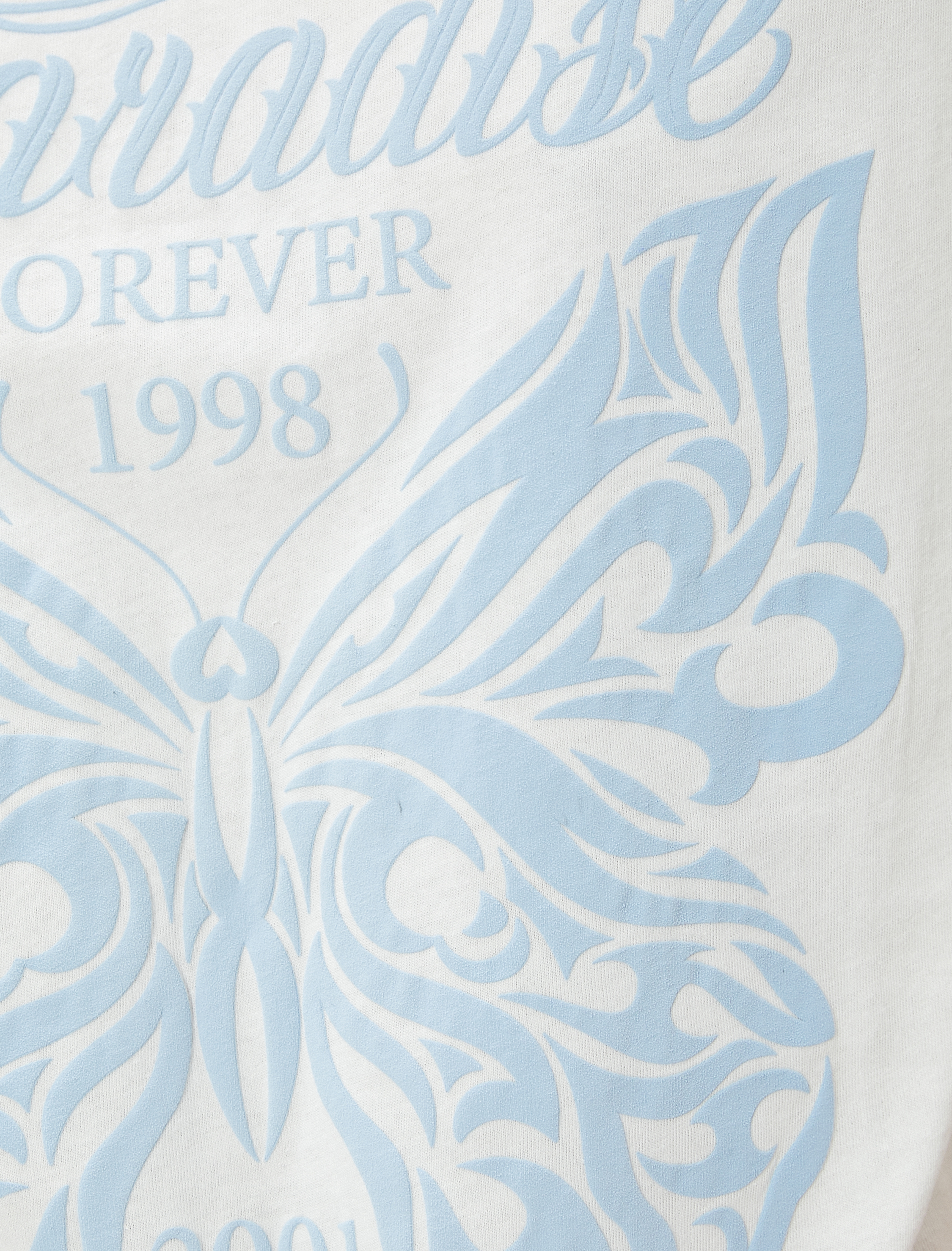 ふちゅ Ekru Kelebek Baskılı Tişört Kısa Kollu Bisiklet Yaka Pamuklu