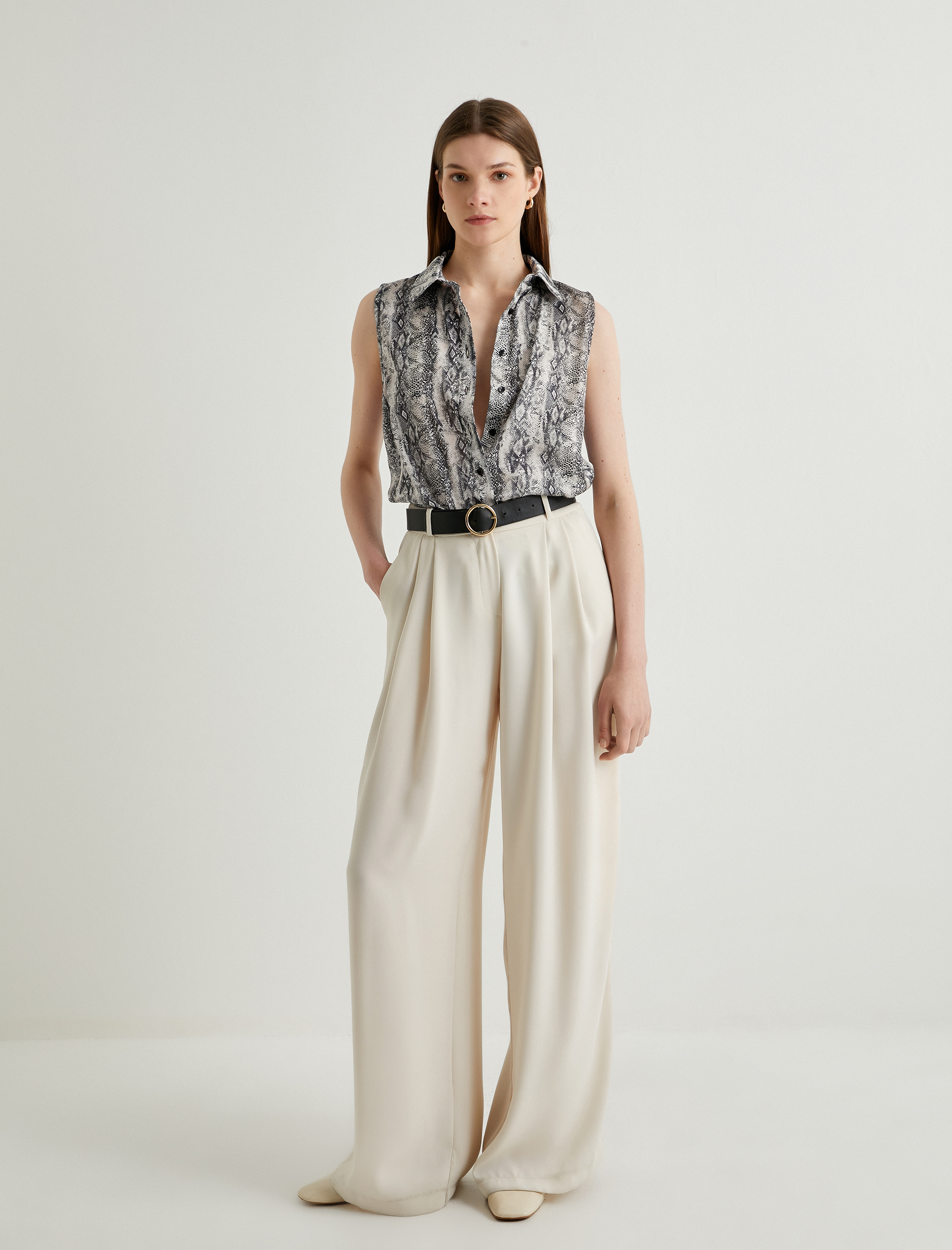   Yılan Derisi Desenli Gömlek Kolsuz Düğmeli