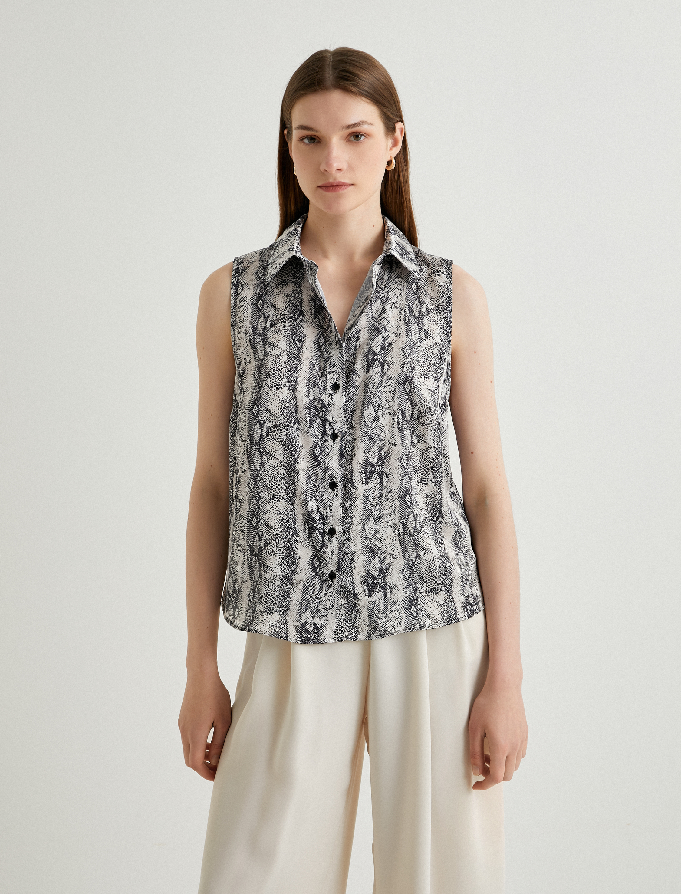   Yılan Derisi Desenli Gömlek Kolsuz Düğmeli