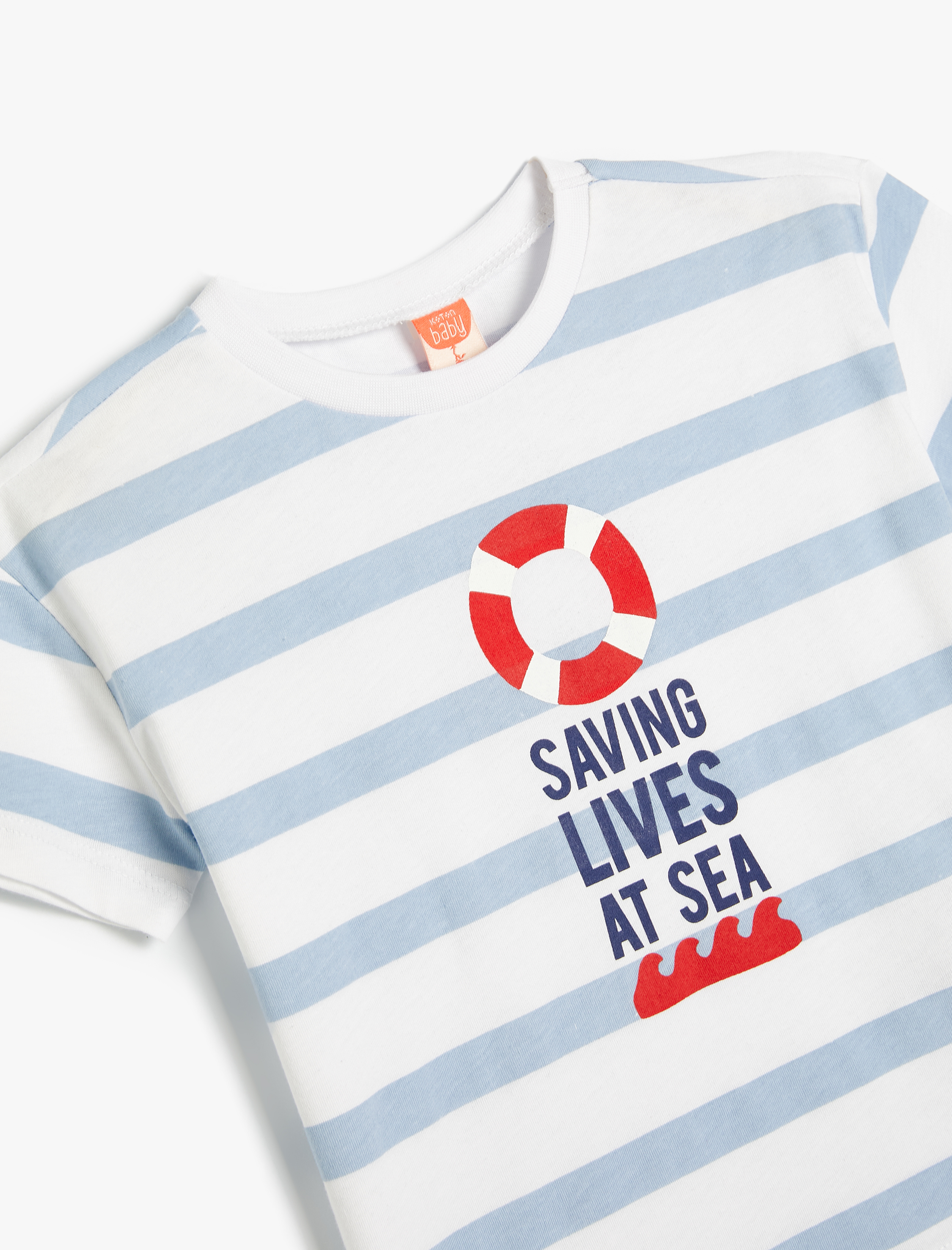  Erkek Bebek Tişört Deniz Temalı Baskı Detaylı Kısa Kollu Bisiklet Yaka