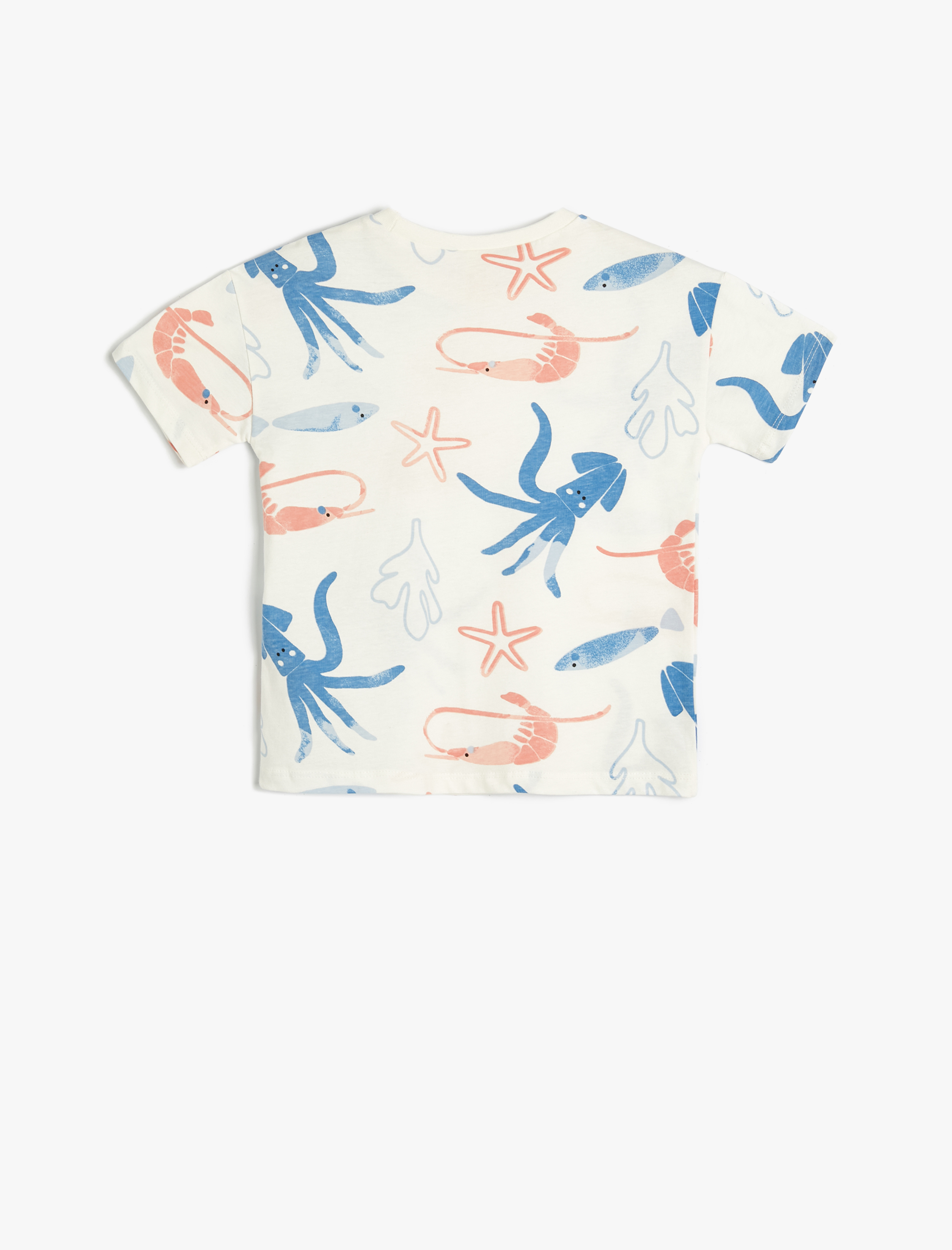  Erkek Bebek Tişört Deniz Temalı Baskı Detaylı Kısa Kollu Bisiklet Yaka