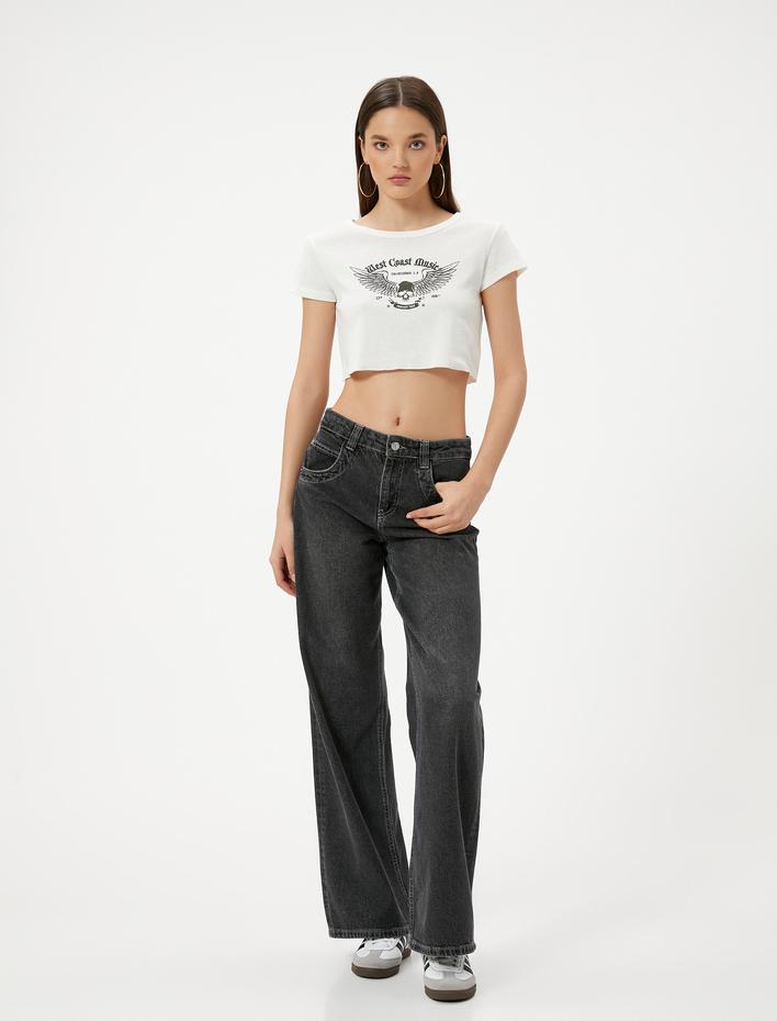  Baskılı Crop Tişört