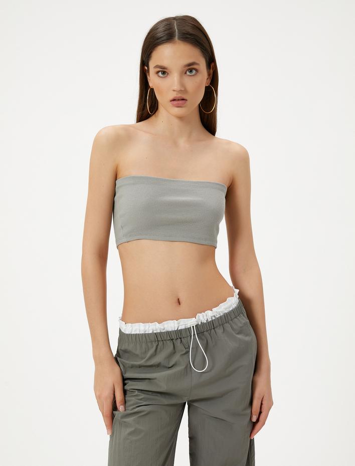  Crop Straplez Üst Ribanalı Pamuklu