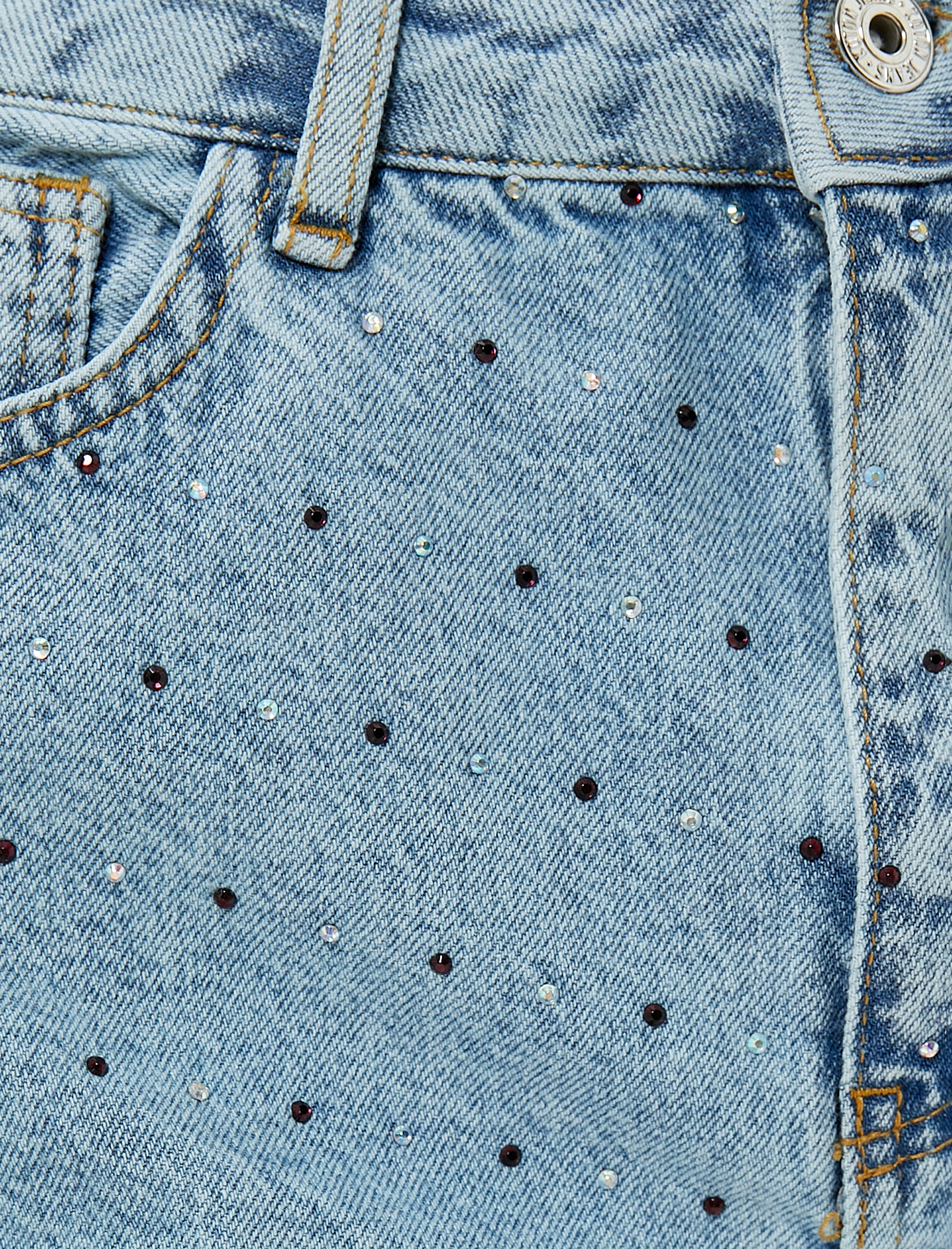   Taşlı Kot Şort Rahat Kalıp Cepli