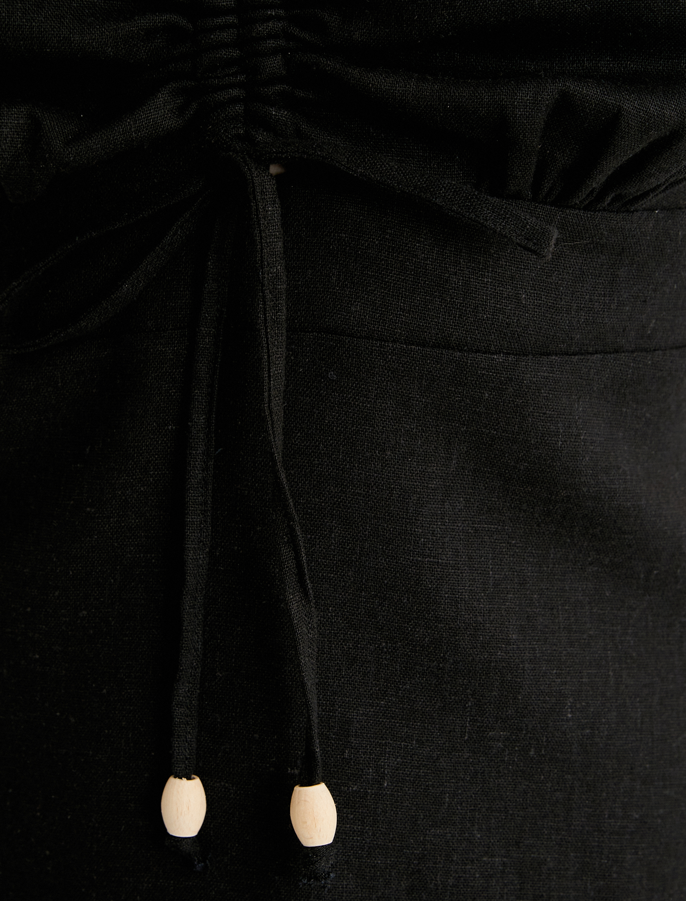   Keten Karışımlı Elbise Mini İnce Askılı Drapeli Boncuklu