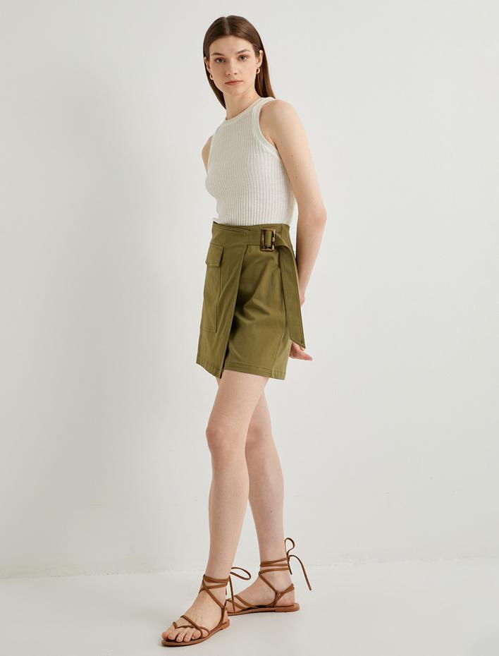  Mini Kargo Etek Toka Detaylı Cepli Pamuklu Normal Bel