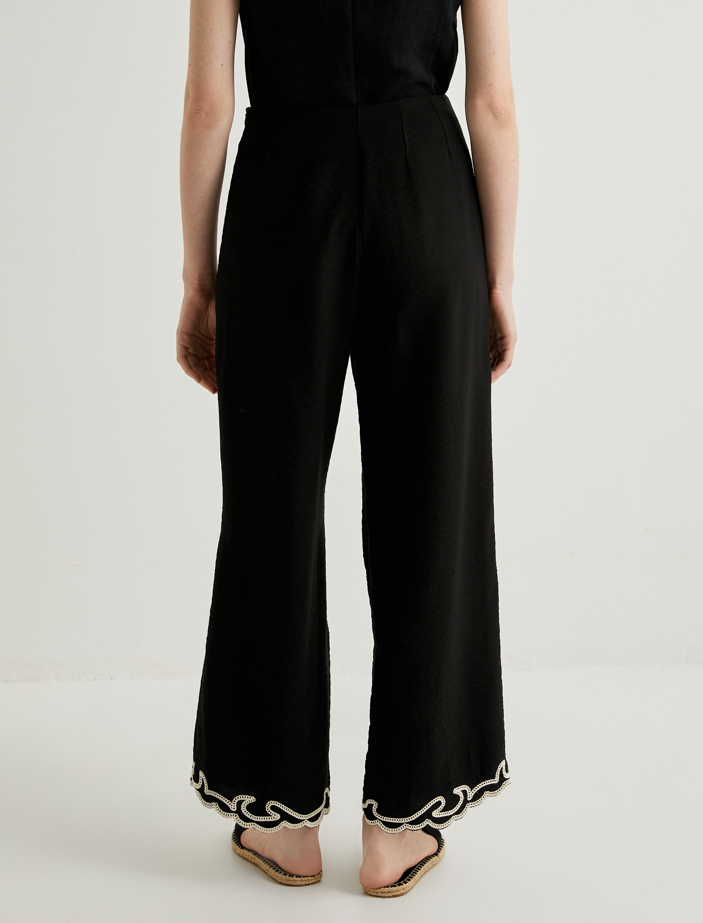   Viskon Pantolon Culotte Nakış Detaylı Normal Bel