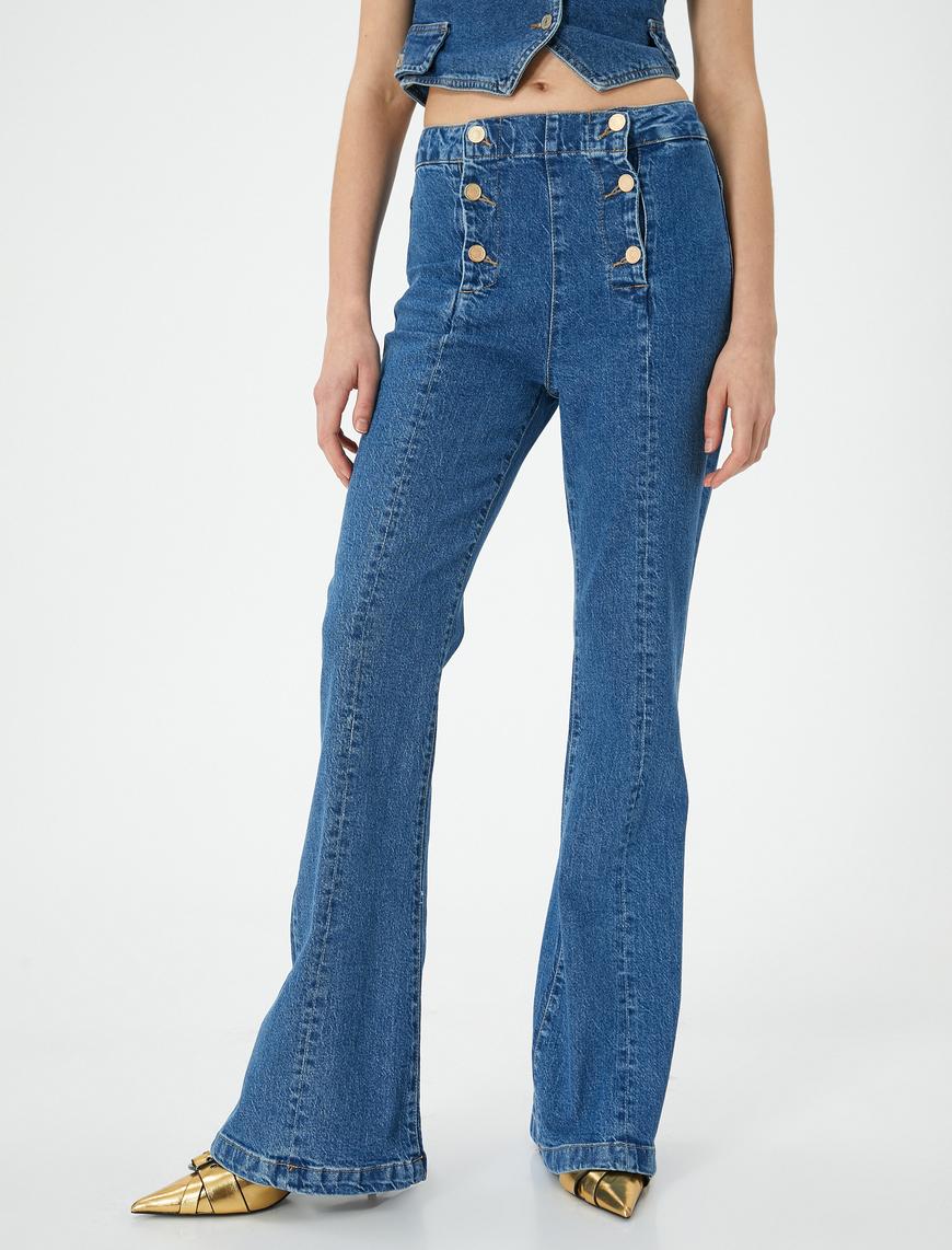   İspanyol Paça Kot Pantolon Önden Çift Düğme Detaylı Cepli - Victoria Flare Jeans