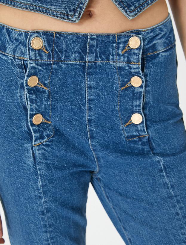 İspanyol Paça Kot Pantolon Önden Çift Düğme Detaylı Cepli - Victoria Flare Jeans_4