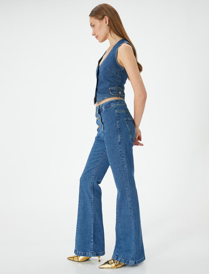  İspanyol Paça Kot Pantolon Önden Çift Düğme Detaylı Cepli - Victoria Flare Jeans