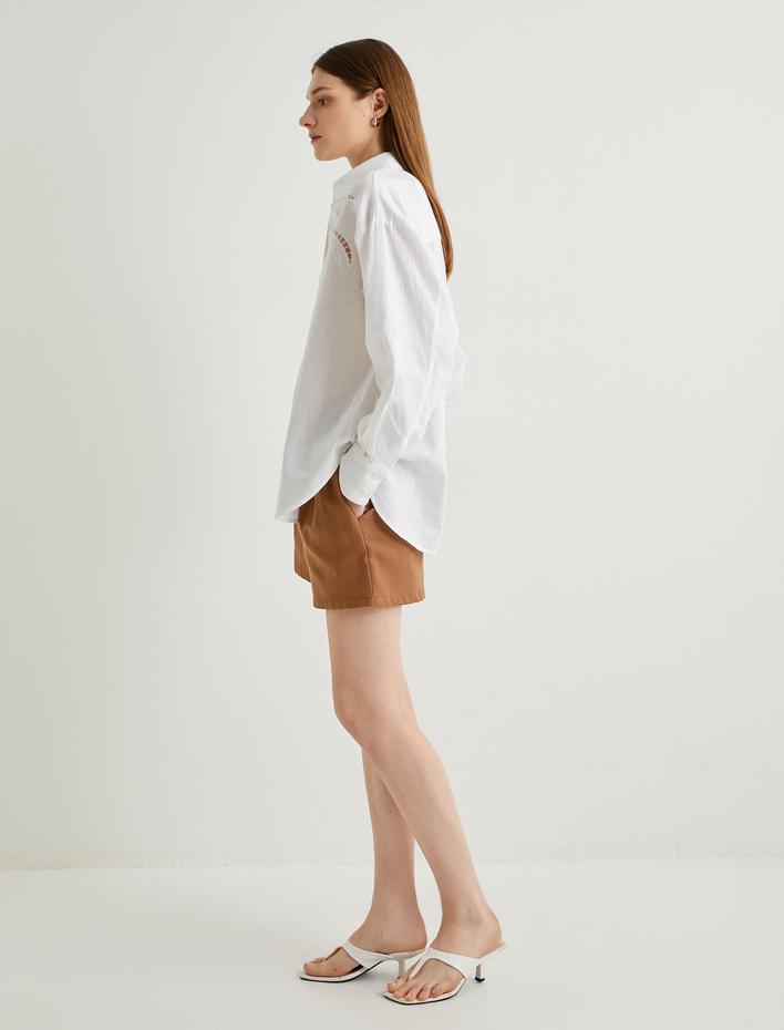  Keten Karışımlı Gömlek Oversize Nakış Detaylı