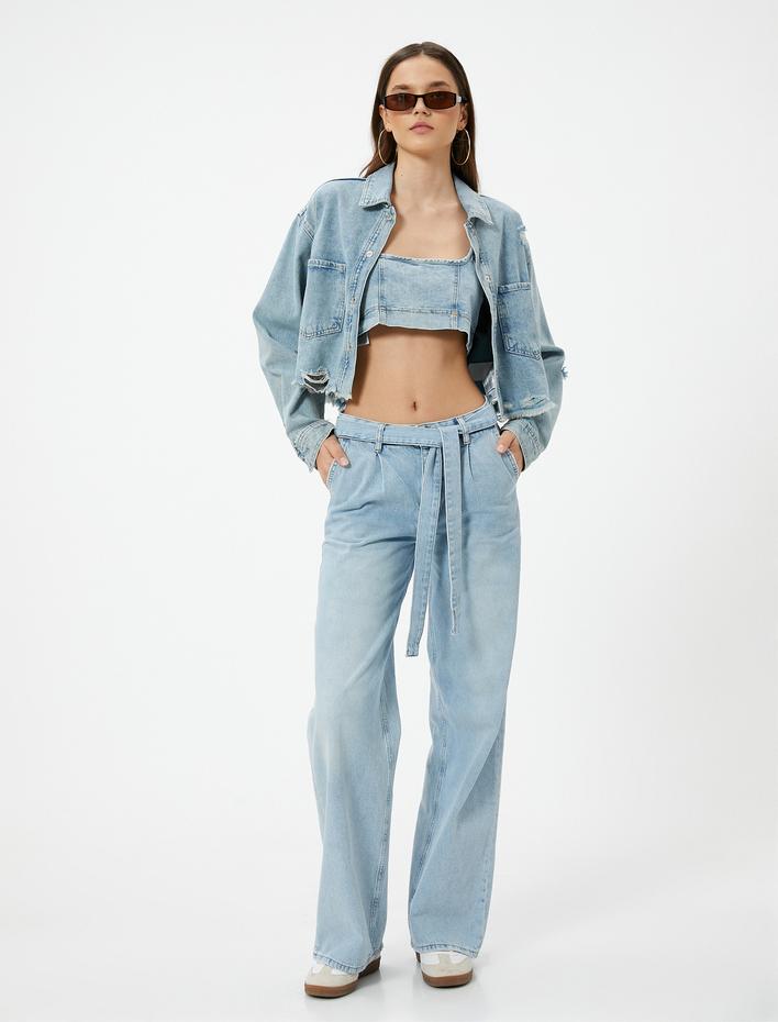  Geniş Paça Kot Pantolon Kuşak Detaylı - Bianca Wide Leg Jeans