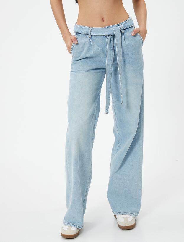 Geniş Paça Kot Pantolon Kuşak Detaylı - Bianca Wide Leg Jeans_2