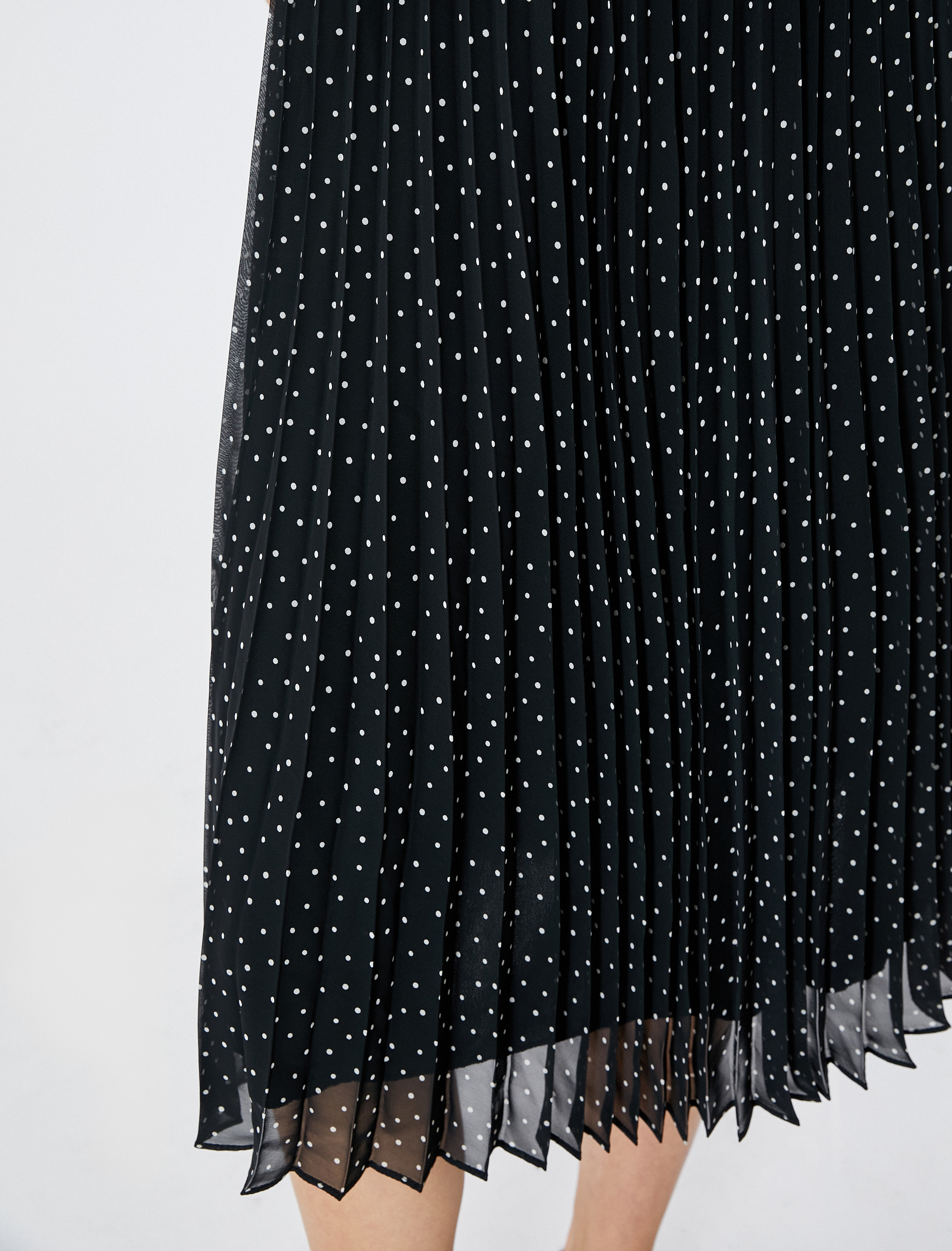   Midi Pileli Etek Puantiyeli Lastikli Yüksek Bel