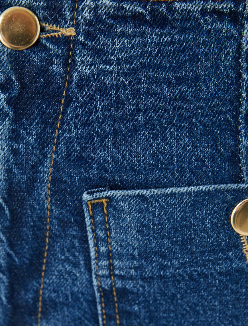   Kısa Geniş Paça Kot Pantolon Yüksek Bel Rahat Kalıp Önden Cep Detaylı - Sandra Culotte Jeans