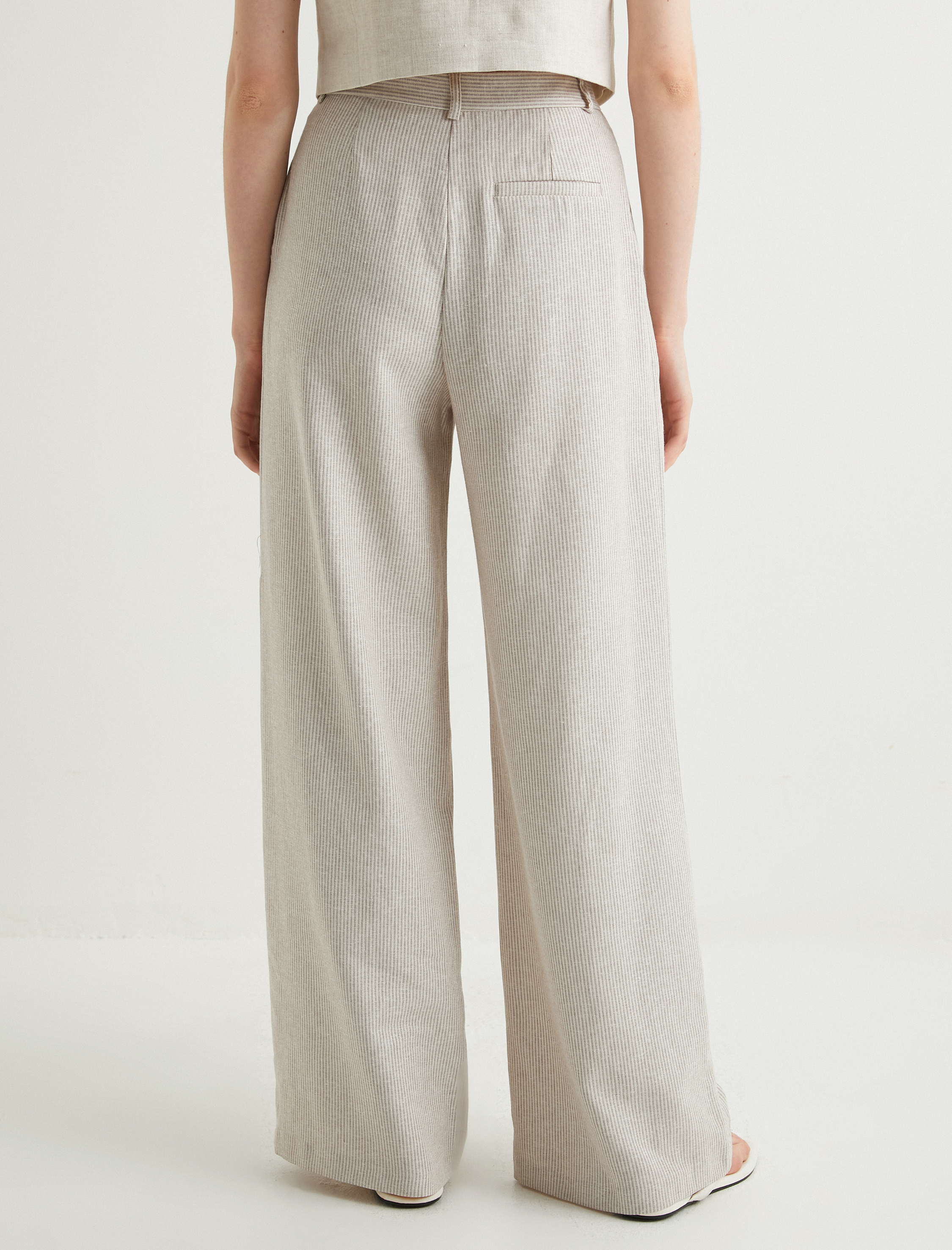   Keten Karışımlı Pantolon Palazzo Bol Paça Cepli Normal Bel