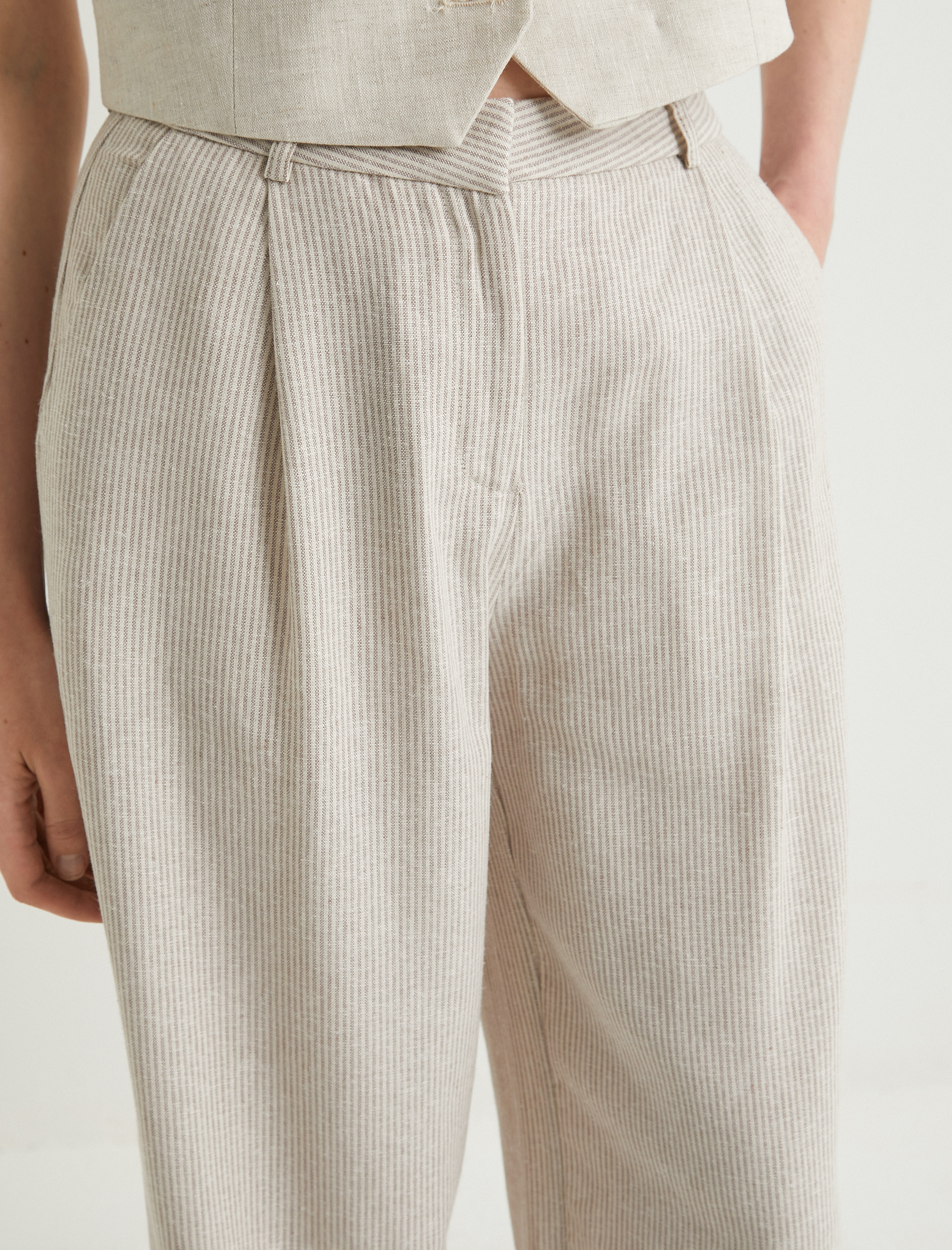   Keten Karışımlı Pantolon Palazzo Bol Paça Cepli Normal Bel