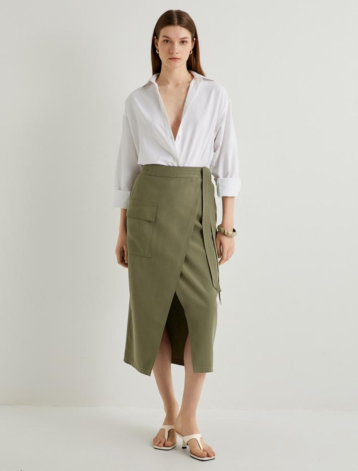  Midi Kargo Etek Cep Detaylı Kemerli Yırtmaçlı