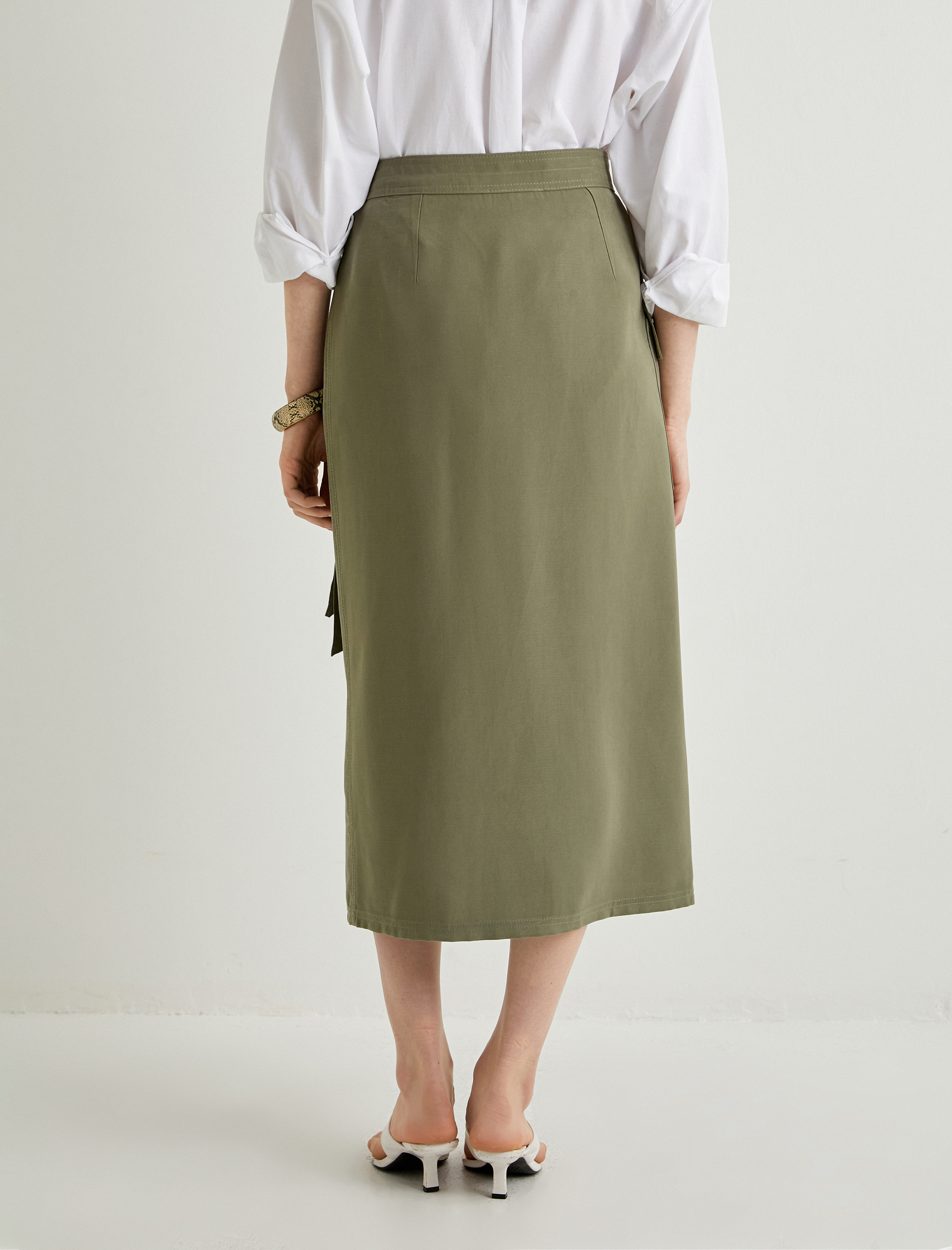   Midi Kargo Etek Cep Detaylı Kemerli Yırtmaçlı