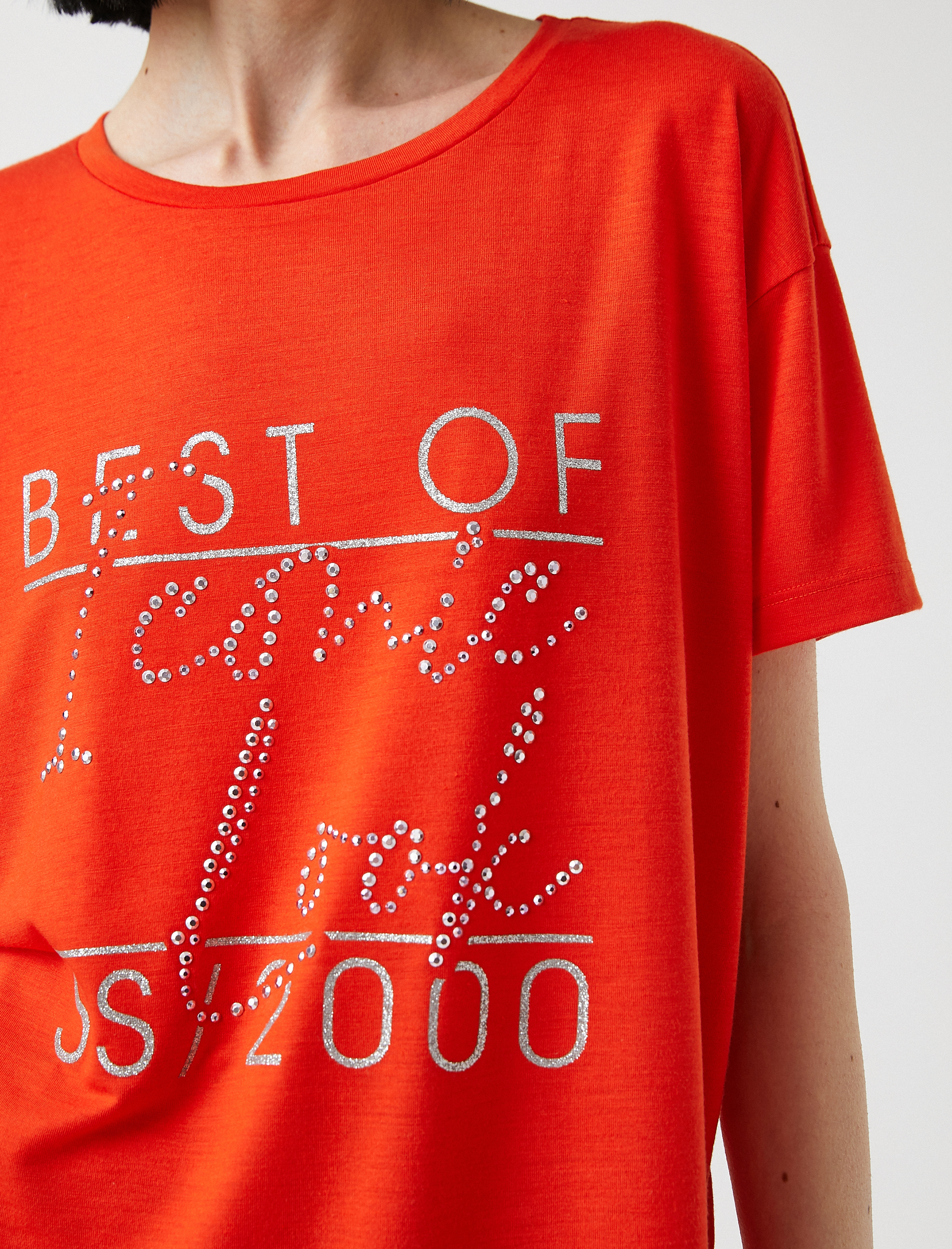   Baskılı Pullu Tişört Bisiklet Yaka