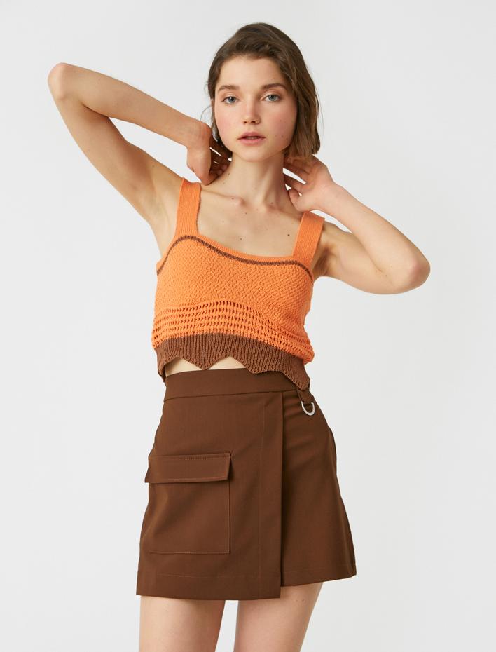  Crop Örgü Atlet U Yaka