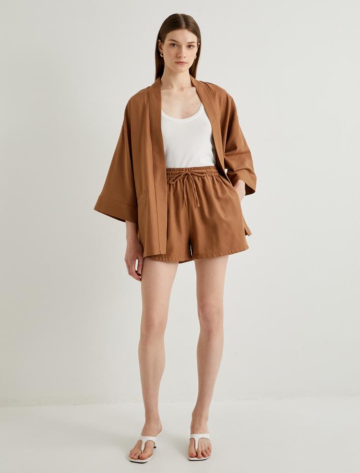  Mini Şort Beli Bağcıklı Cep Detaylı Pamuklu