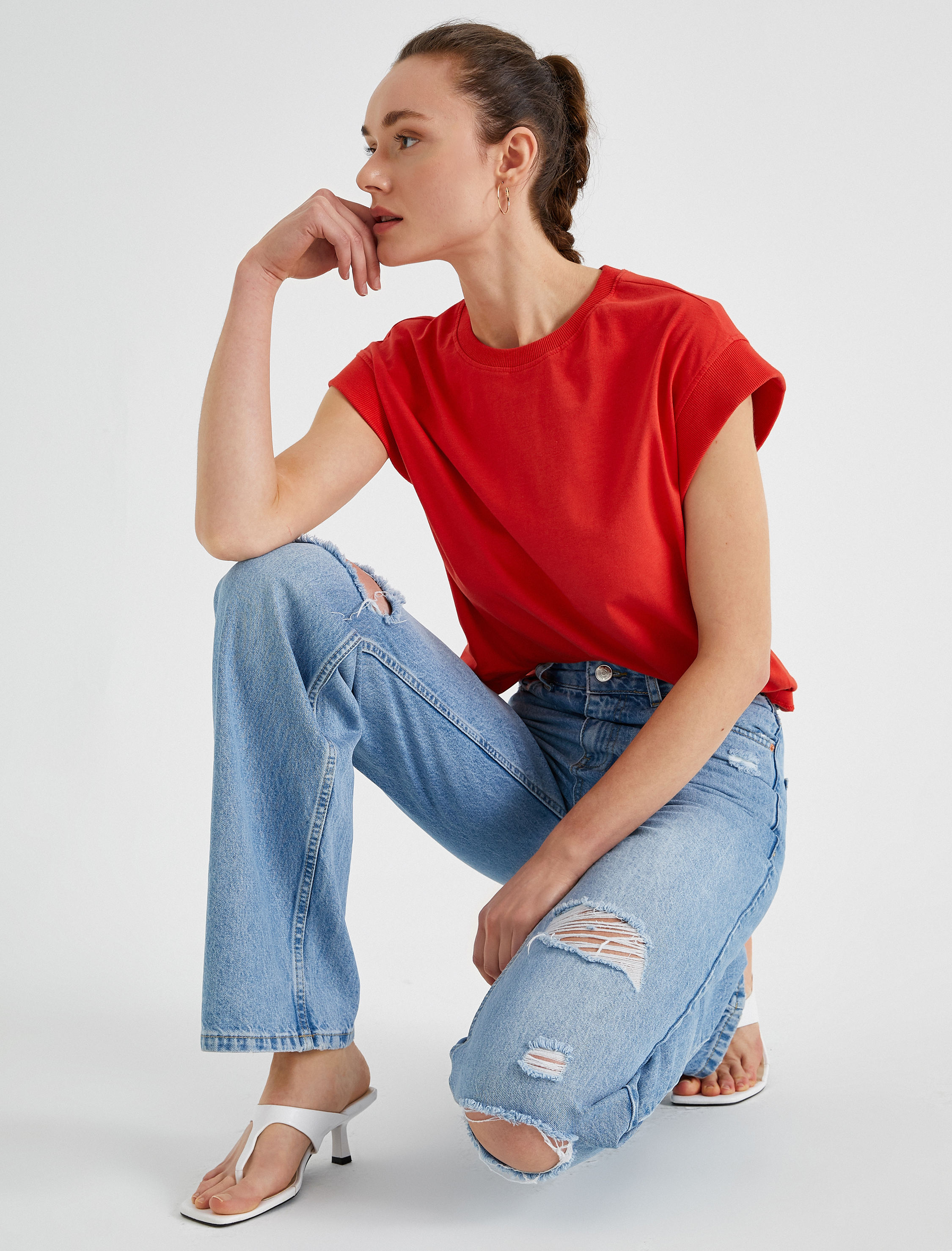   Bisiklet Yaka Tişört Pamuklu