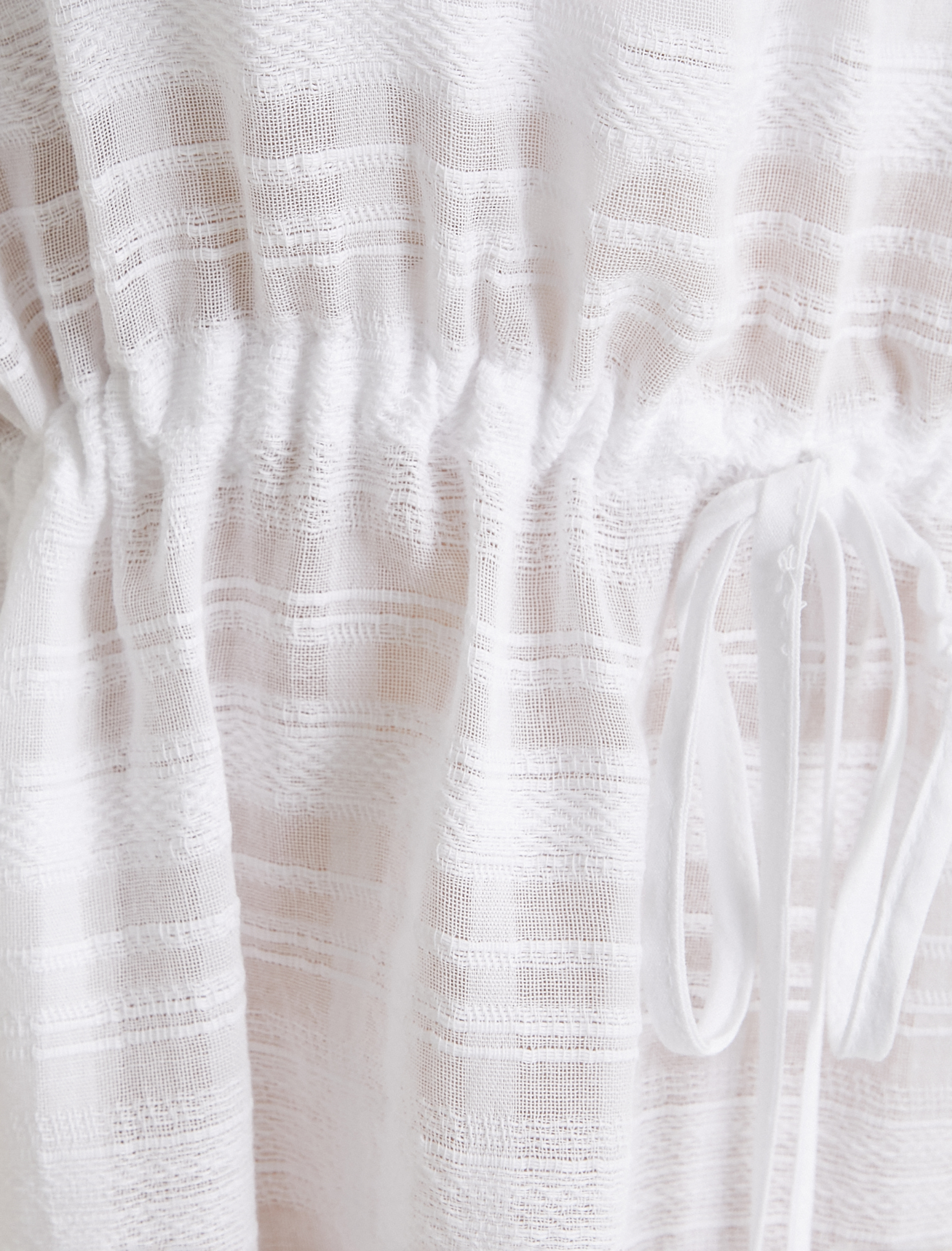   Oversize Plaj Elbisesi Mini Pamuklu Beli Bağlamalı V Yaka