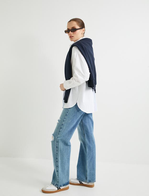 Geniş Paça Kot Pantolon Standart Bel Yıpratılmış Detaylı Cepli - Bianca Wide Leg Jeans_2