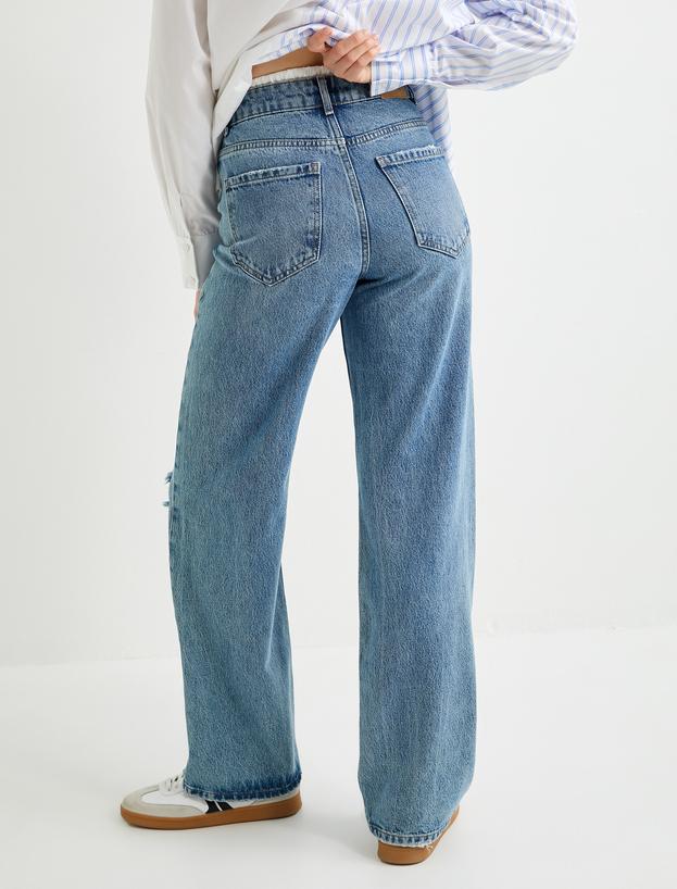 Geniş Paça Kot Pantolon Standart Bel Yıpratılmış Detaylı Cepli - Bianca Wide Leg Jeans_4
