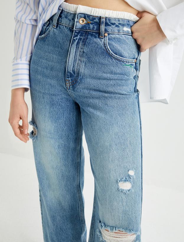 Geniş Paça Kot Pantolon Standart Bel Yıpratılmış Detaylı Cepli - Bianca Wide Leg Jeans_5