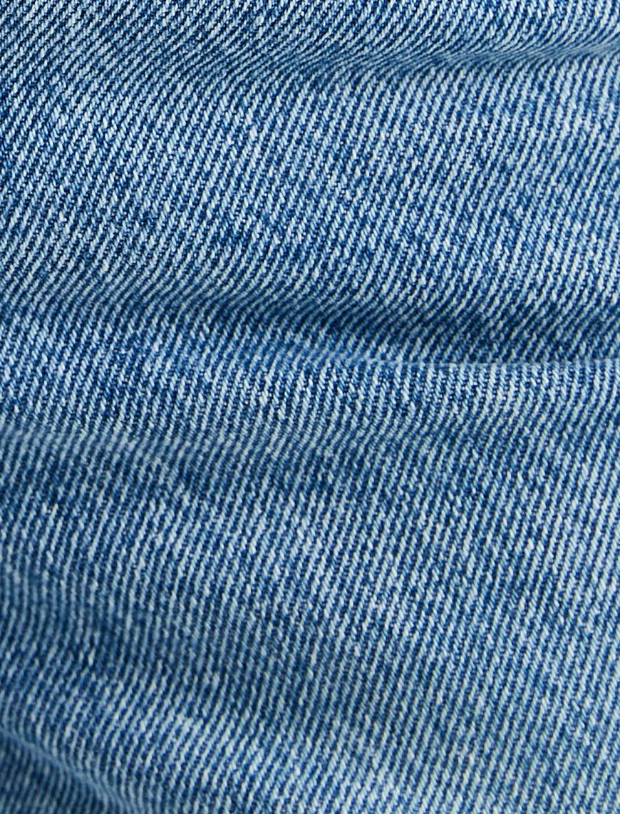   Geniş Paça Kot Pantolon Standart Bel Yıpratılmış Detaylı Cepli - Bianca Wide Leg Jeans