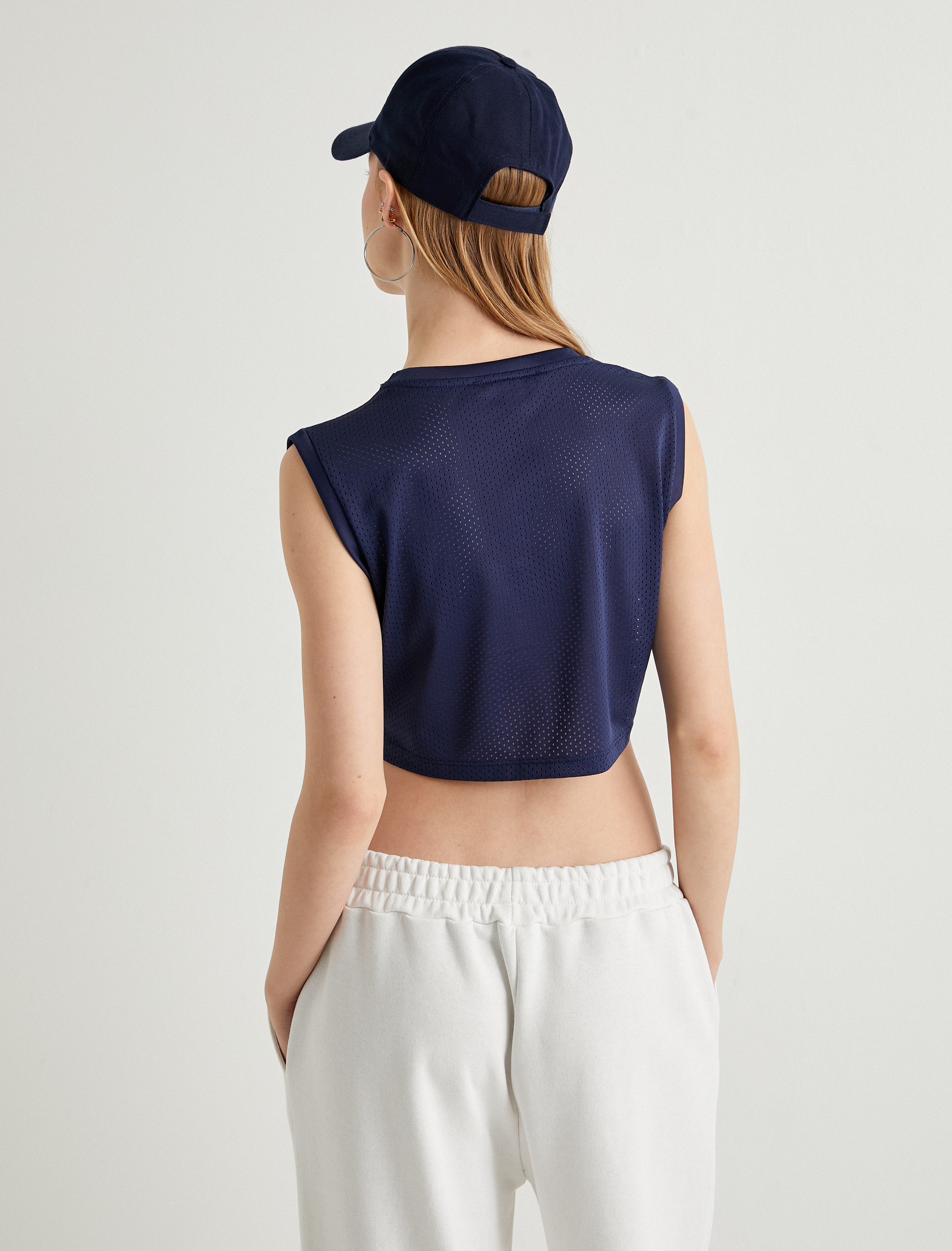 Crop Kolsuz File Tişört Bisiklet Yaka Baskılı