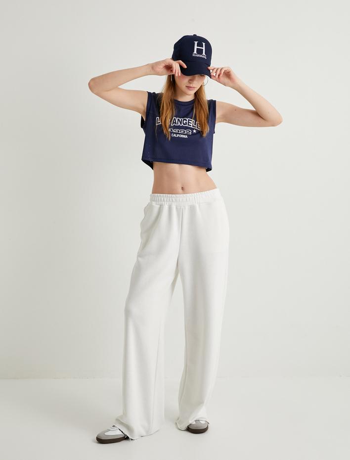  Crop Kolsuz File Tişört Bisiklet Yaka Baskılı