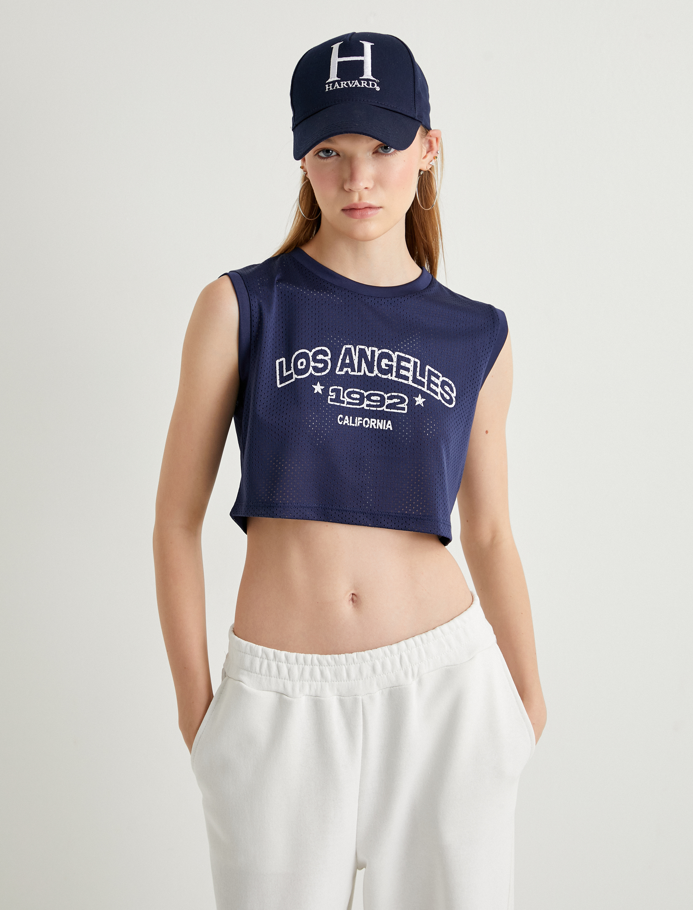 Crop Kolsuz File Tişört Bisiklet Yaka Baskılı