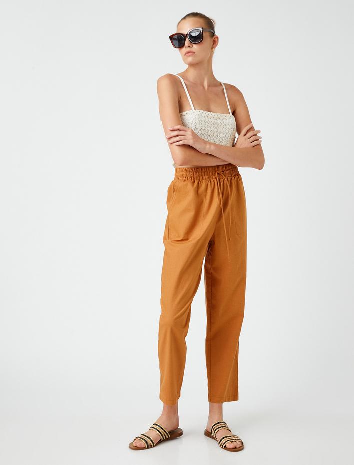  Keten Pantolon Beli Bağlamalı Cepli