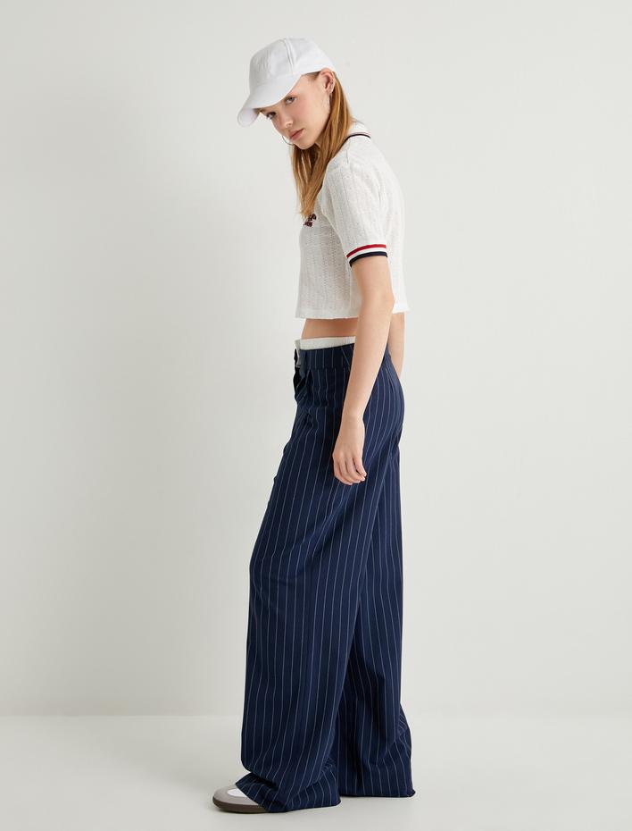  Çift Bel Detaylı Palazzo Pantolon Cepli Viskon Kumaş Karışımlı