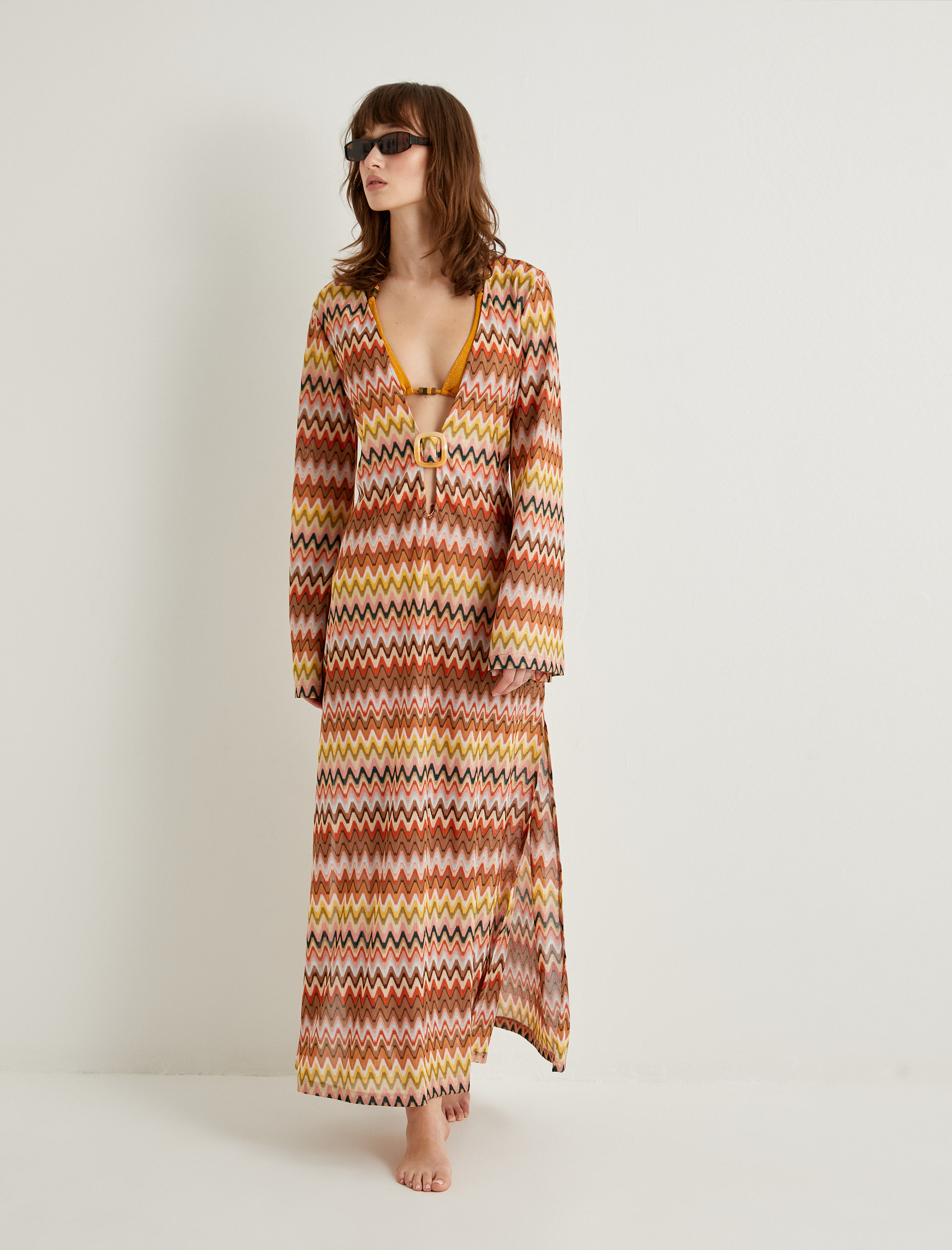   Uzun Plaj Elbisesi Toka Detaylı Dokulu