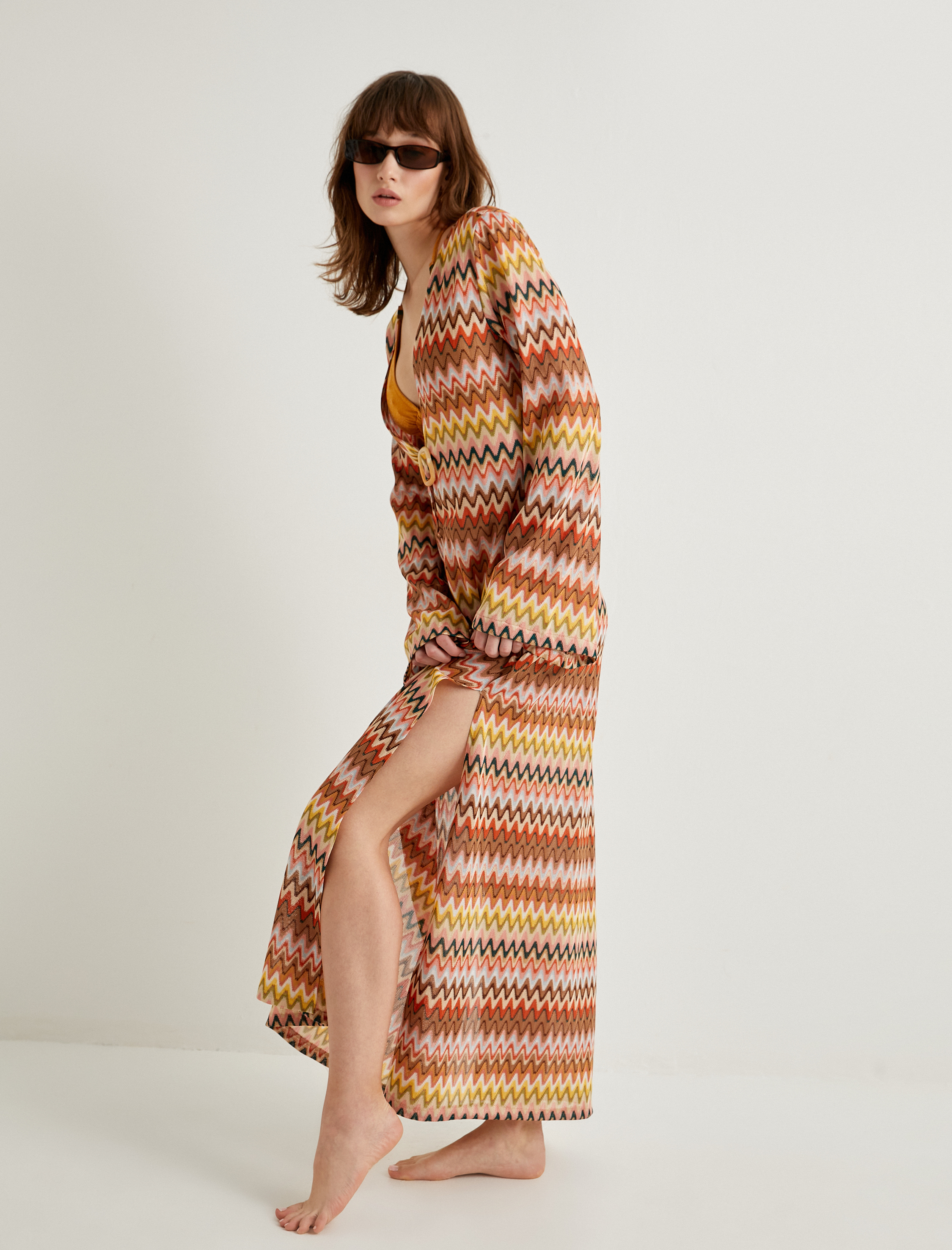   Uzun Plaj Elbisesi Toka Detaylı Dokulu