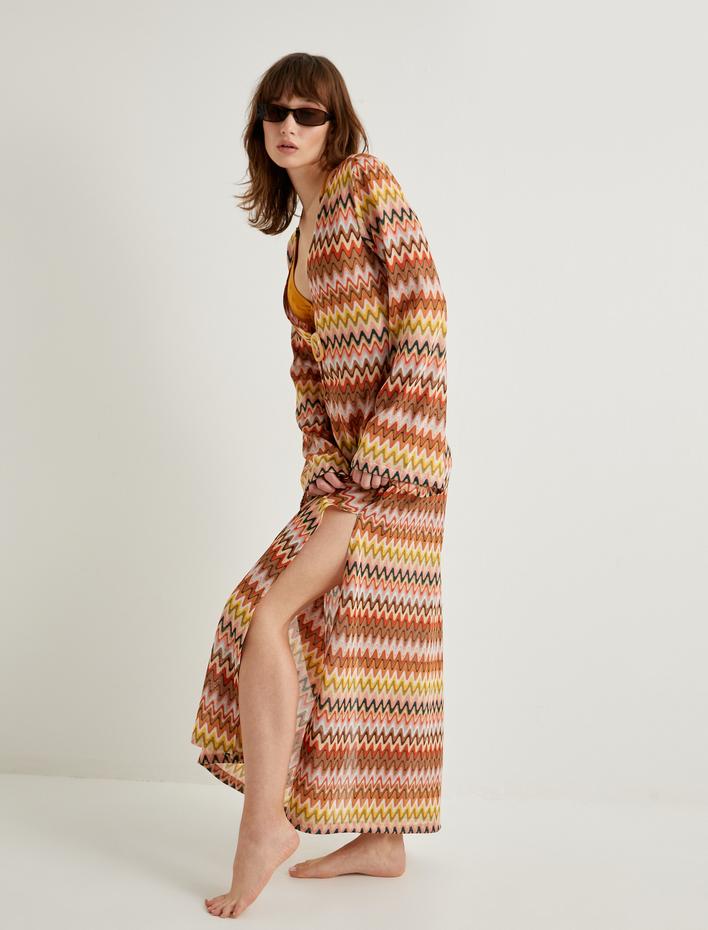  Uzun Plaj Elbisesi Toka Detaylı Dokulu