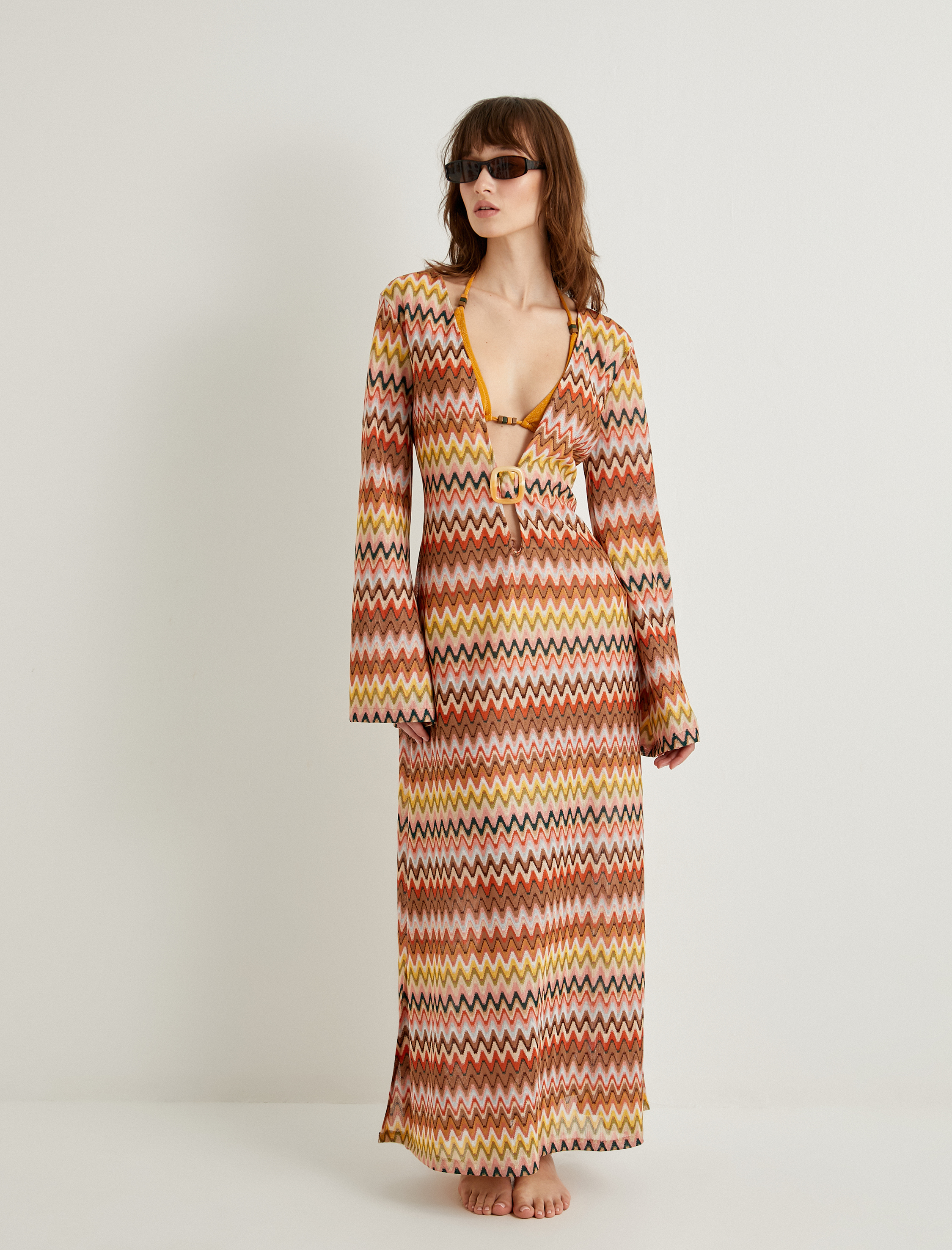   Uzun Plaj Elbisesi Toka Detaylı Dokulu