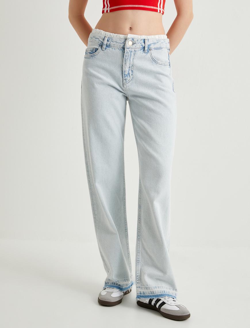   Düz Paça Çift Bel Bantlı Kot Pantolon  Cepli Pamuklu - Nora Straight Jeans