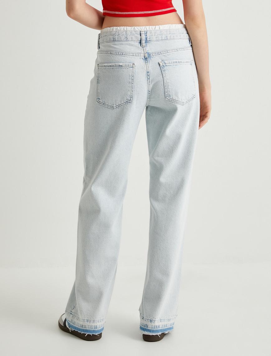   Düz Paça Çift Bel Bantlı Kot Pantolon  Cepli Pamuklu - Nora Straight Jeans