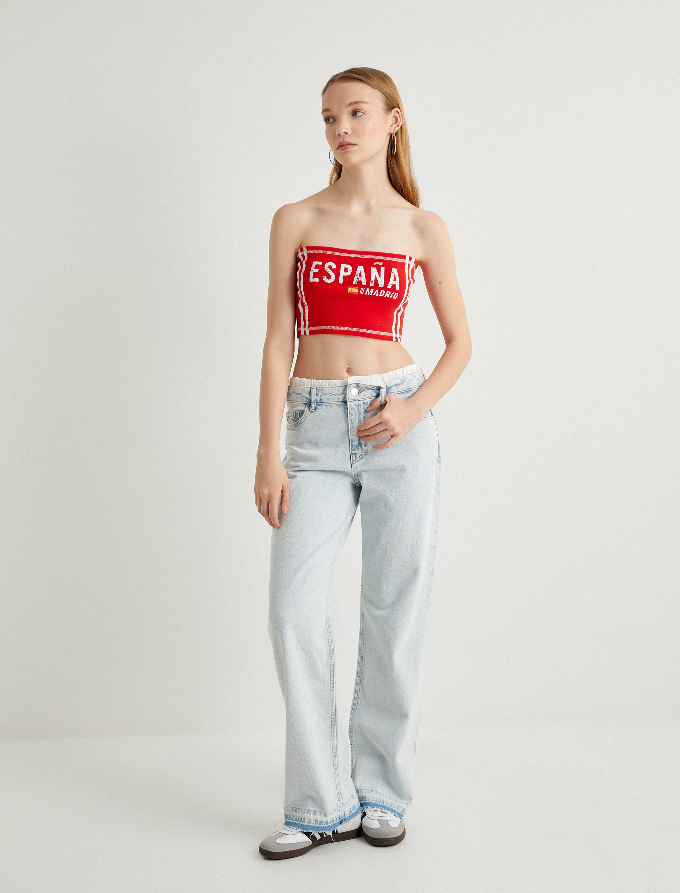   Düz Paça Çift Bel Bantlı Kot Pantolon  Cepli Pamuklu - Nora Straight Jeans