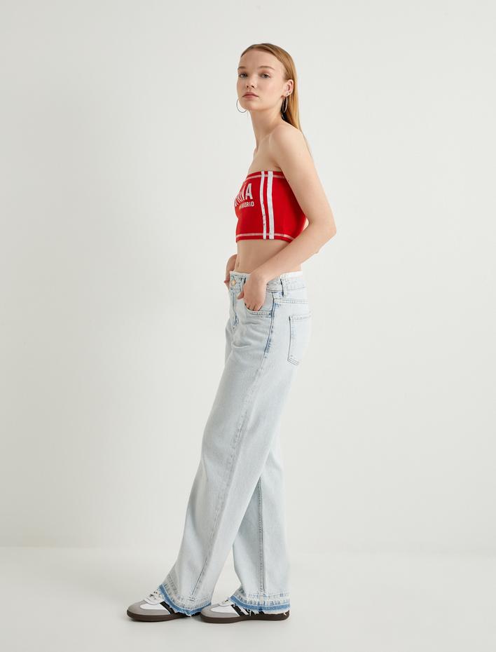  Düz Paça Çift Bel Bantlı Kot Pantolon  Cepli Pamuklu - Nora Straight Jeans