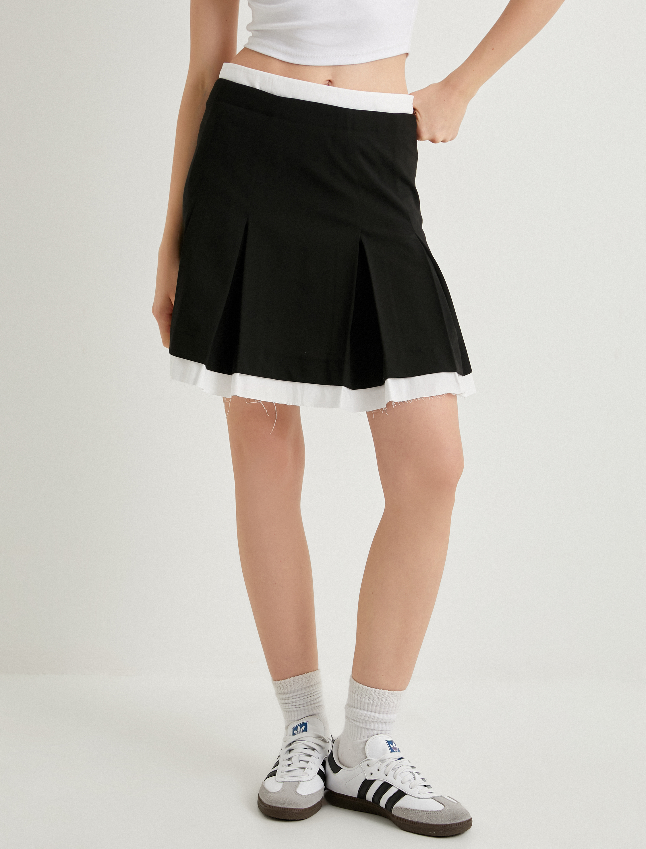   Mini Pileli A Kesim Etek Çift Katmanlı Renk Kontrastlı